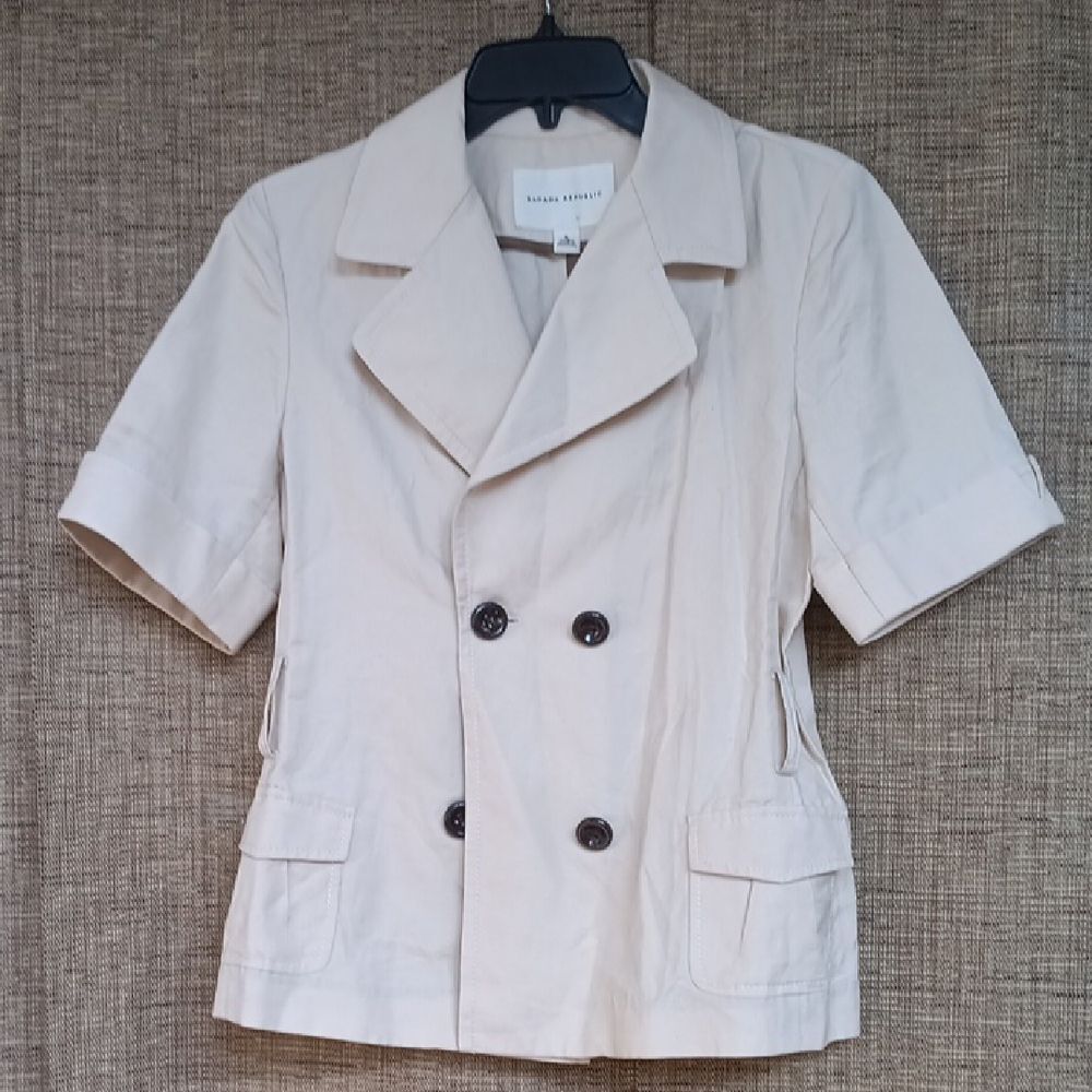 Banana Republic Classic Cream Double-Breasted Cotton Linen Jacket